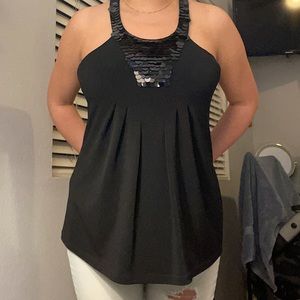 Sequin Neck Tank Top Black